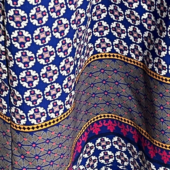 Peach Love California Boho Blue Mini Dress Puff Sleeve Border Print Small - Picture 12 of 12